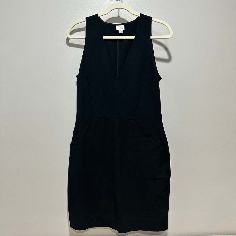 A NEW DAY Women's Black Deep V Neck Bodycon Dress with Pockets Sz M